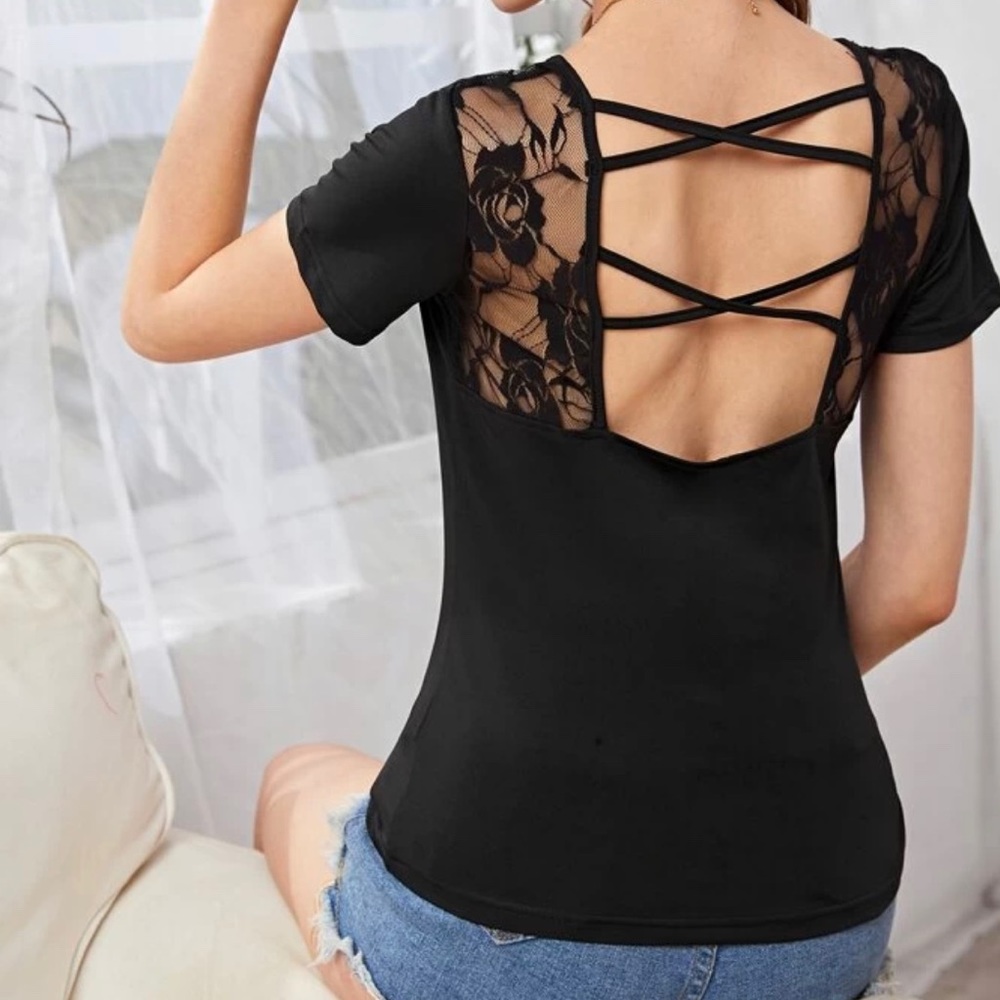 Lace with cross back tee